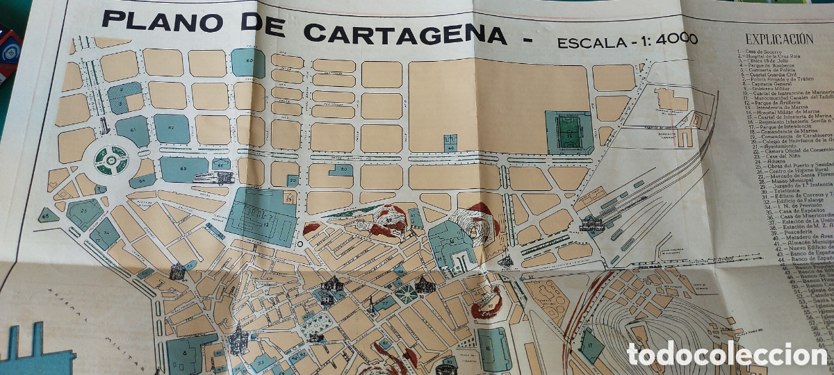 Folhetos de turismo: Indicador tur&iacute;stico y plano de la ciudad de Cartagena a&ntilde;os cincuenta sesenta