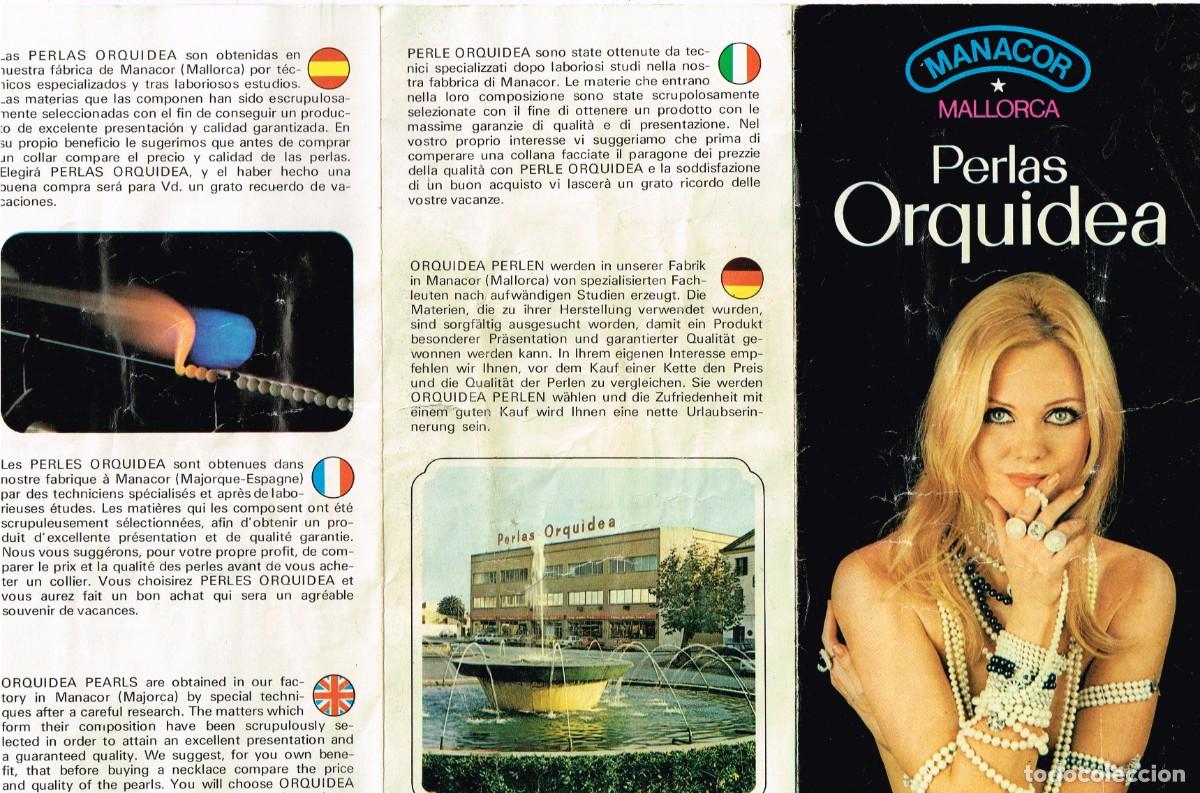 Tourismusbrosch&uuml;ren: 1972 MANACOR (MALLORCA - BALEARES ) PUBLICIDAD &rdquo;PERLAS ORQUIDEA&rdquo; 5 IDIOMAS - MAPA DE LA ISLA