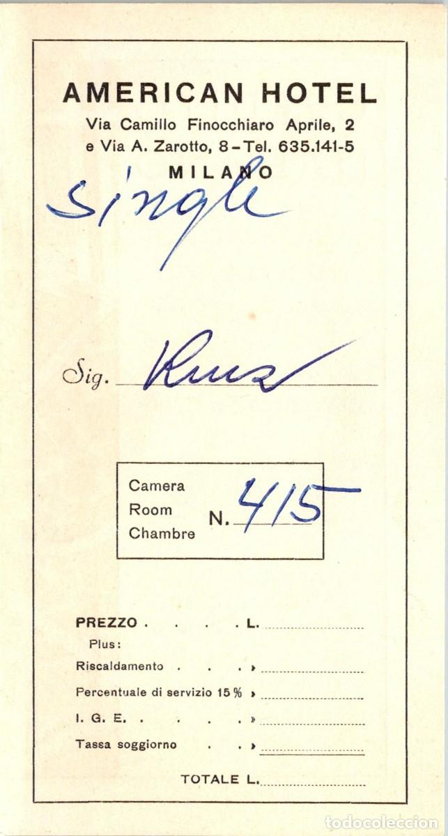 Folletos de turismo: Milano - American Hotel - Documento n&ordm; Habitaci&oacute;n Tr&iacute;ptico - Pub. Cr&eacute;dito Italiano - Plano Centro