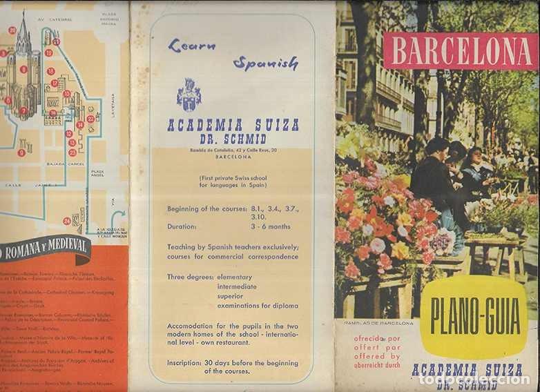 Folletos de turismo: Barcelona Folleto turistico Plano- Guia ofrecido por Academia Suiza Dr. Schmid