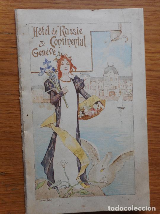 Folhetos de turismo: ANTIGUO MENU HOTEL DE RUSSIE & CONTINENTAL GENEVE SWISS SUIZA 1899
