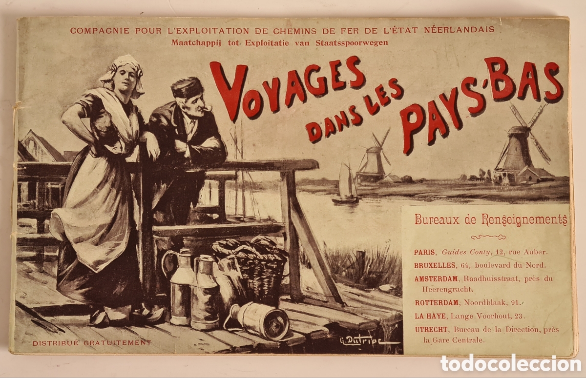 Tourismusbrosch&uuml;ren: Antiguo Folleto Voyages dans les Pays-Bas - Tren Ferrocarril Pa&iacute;ses Bajos - Holanda