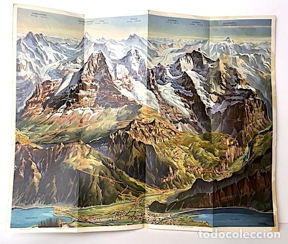 Tourismusbrosch&uuml;ren: FERROCARRILES. WENGERNALP y JUNGFRAU. Folleto tur&iacute;stico Suiza en espa&ntilde;ol a&ntilde;os 50. Gran ilustraci&oacute;n