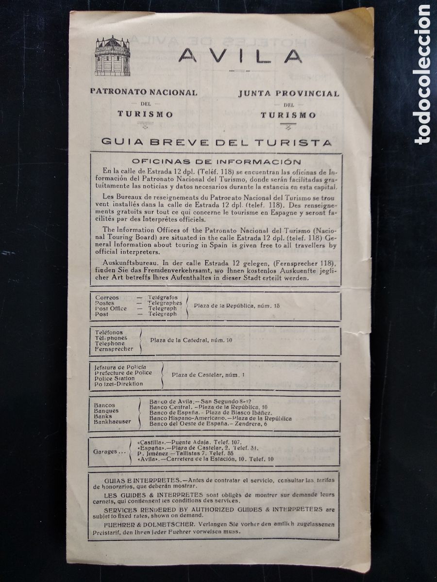 Folletos de turismo: &Aacute;vila gu&iacute;a breve del turista