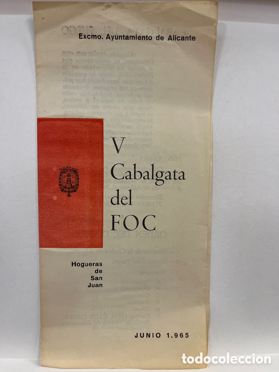 Travel Brochures: ALICANTE. HOGUERAS DE SAN JUAN, 1965 - V CABALGATA DEL FOC. FOLLETO/DIPTICO PROGRAMACION