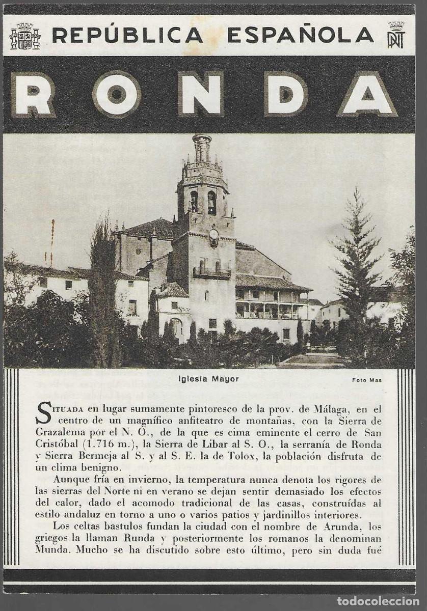 Tourismusbrosch&uuml;ren: RONDA-MALAGA.- PATRONATO NACIONAL D TURISMO- REPUBLICA ESPA&Ntilde;OLA- 4 HOJAS.- VER FOTOS