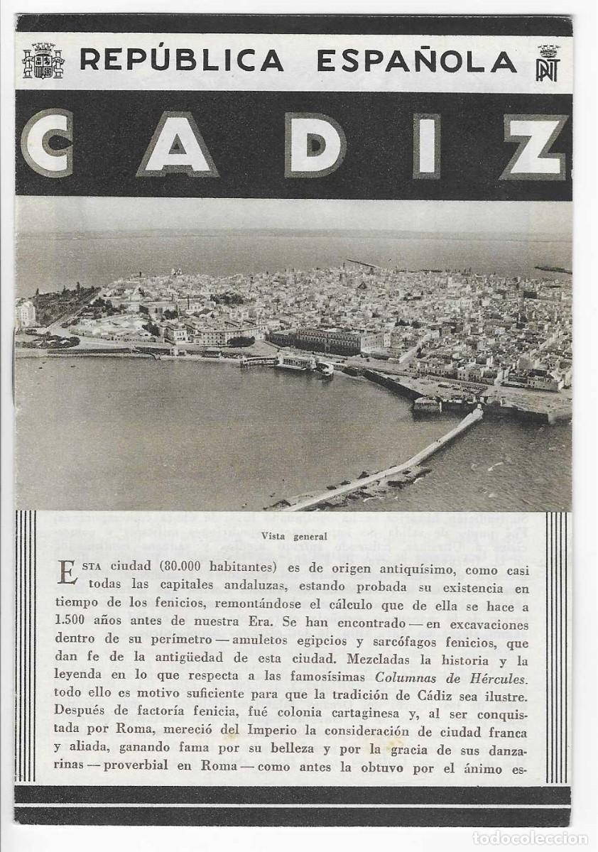 Travel Brochures: CADIZ.- PATRONATO NACIONAL D TURISMO- REPUBLICA ESPA&Ntilde;OLA- 4 HOJAS.- VER FOTOS