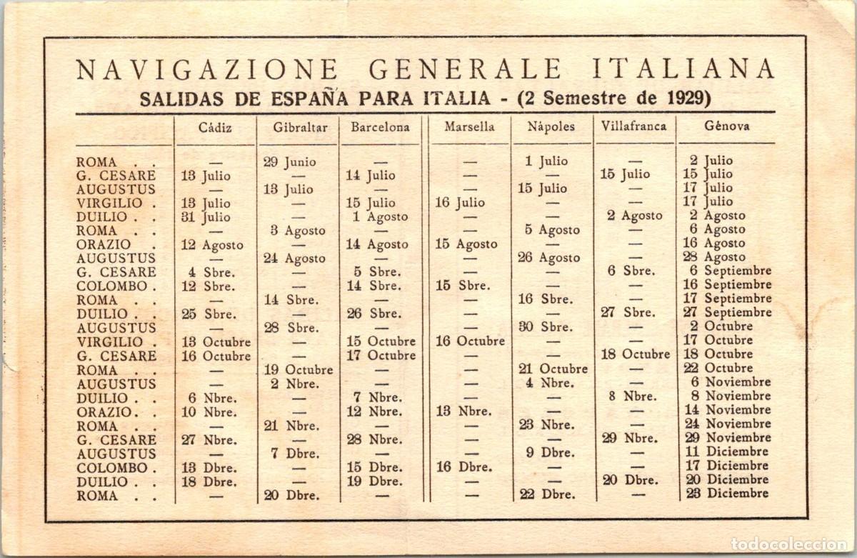 Folletos de turismo: Navigazione Generale Italiana - 2&ordm; Semestre 1929 - Calendario Salidas - 140x91mm