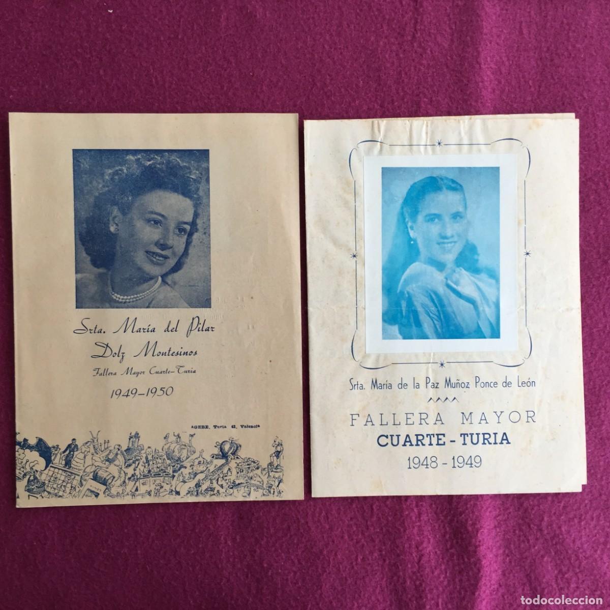 Folletos de turismo: 2 PROGRAMAS FALLA CUARTE - TURIA - FALLERA MAYOR --- 1948-49 y 1949-50 - FALLAS VALENCIA - Foto 1