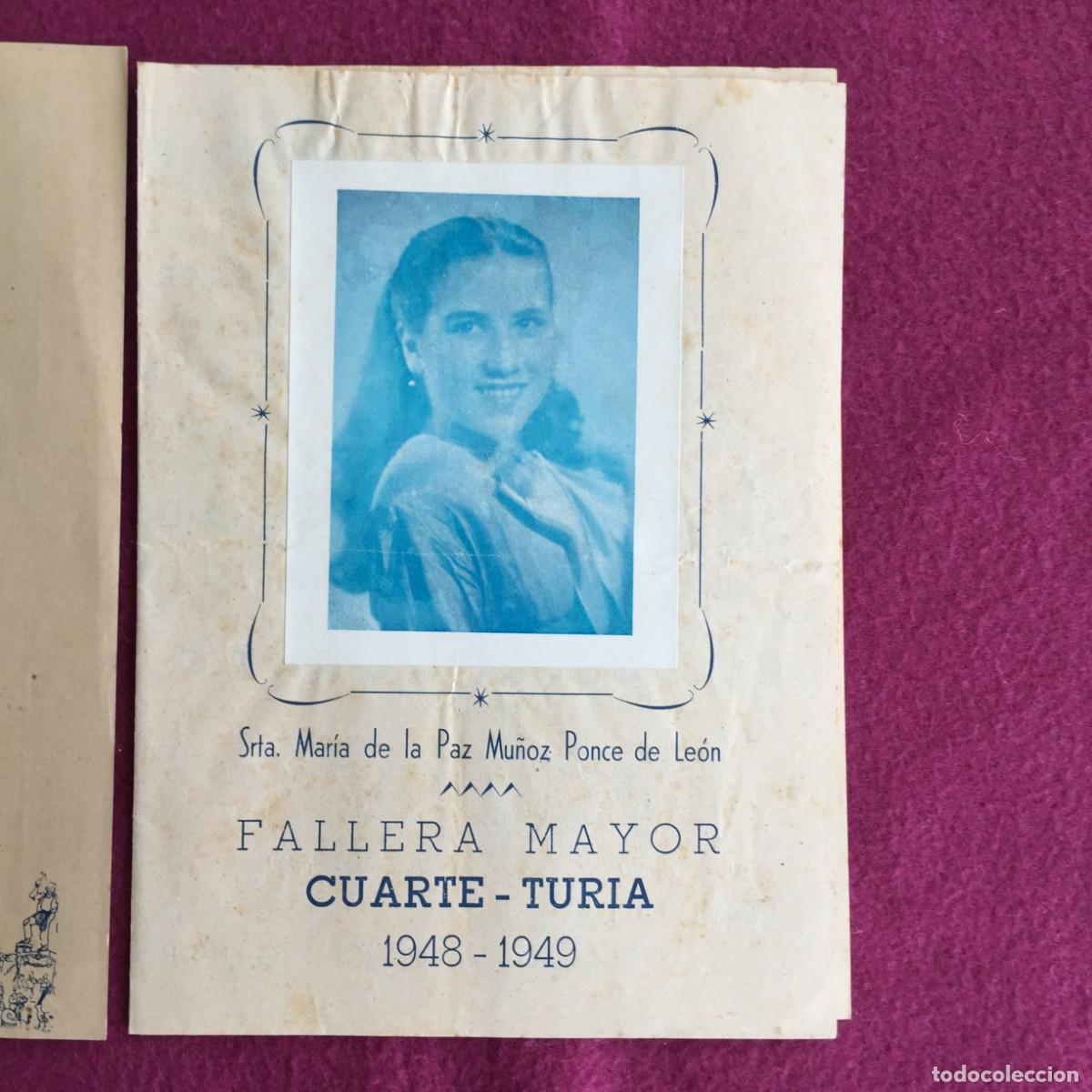 Folletos de turismo: 2 PROGRAMAS FALLA CUARTE - TURIA - FALLERA MAYOR --- 1948-49 y 1949-50 - FALLAS VALENCIA - Foto 3