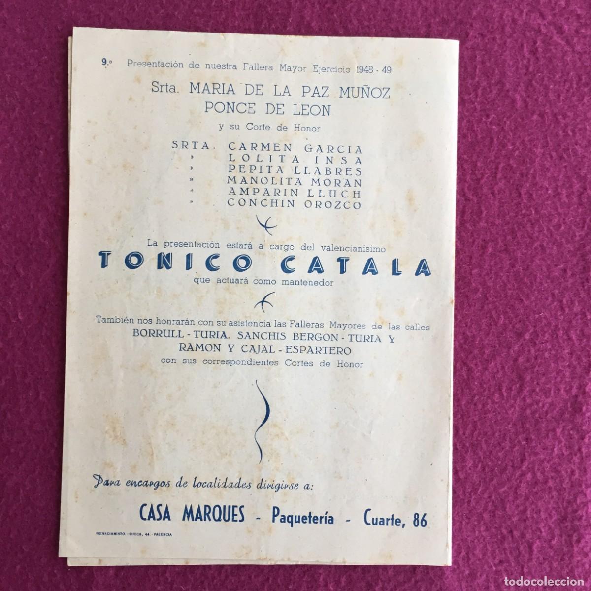 Folletos de turismo: 2 PROGRAMAS FALLA CUARTE - TURIA - FALLERA MAYOR --- 1948-49 y 1949-50 - FALLAS VALENCIA - Foto 9