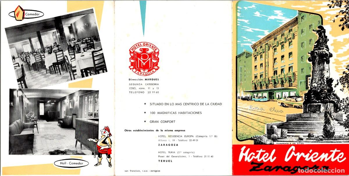 Folletos de turismo: Zaragoza - Hotel Oriente - Folleto - Fotos Mobiliario - A&ntilde;os 60? - Plano Centro Zaragoza - Tr&iacute;ptico
