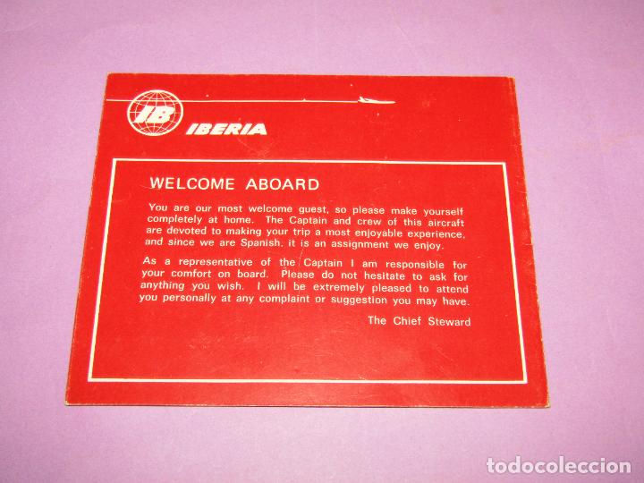 Folhetos de turismo: Antiguo D&iacute;ptico Bienvenida a Bordo de IBERIA Logotipo A&ntilde;os 1967-77