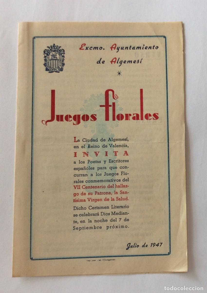 Tourismusbrosch&uuml;ren: D&Iacute;PTICO PROGRAMA FIESTAS JUEGOS FLORALES 1947 ALGEMES&Iacute; VALENCIA