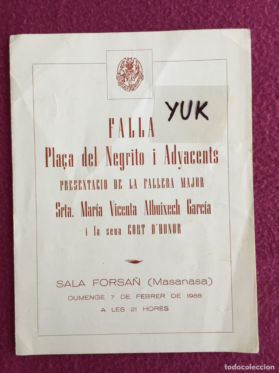 Travel Brochures: DIPTICO PRESENTACION FALLERA MAYOR - 1988- FALLA PLAZA DEL NEGRITO ... FALLAS DE VALENCIA
