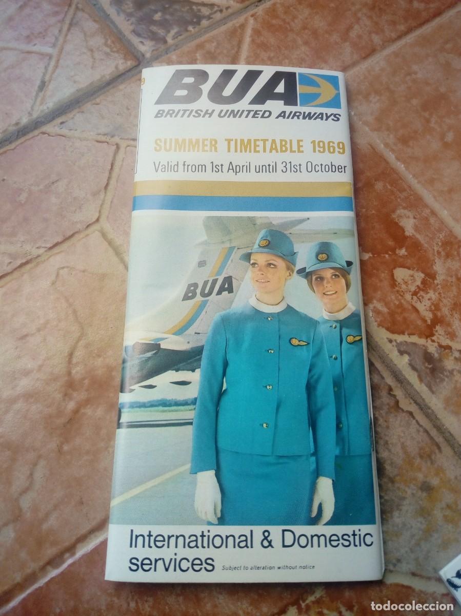 Folletos de turismo: Antigua gu&iacute;a de horarios aerol&iacute;nea l&iacute;nea BUA British United Airways Abril - Octubre - Internacional