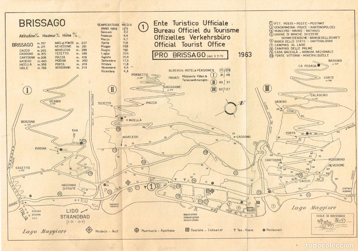 Travel Brochures: 1963 HOJA FOLLETO OFICINA TUR&Iacute;SMO DE BRISSAGO (TICINO, SVIZZERA, SUIZA ITALIANA) BONITO PLANO ZONA