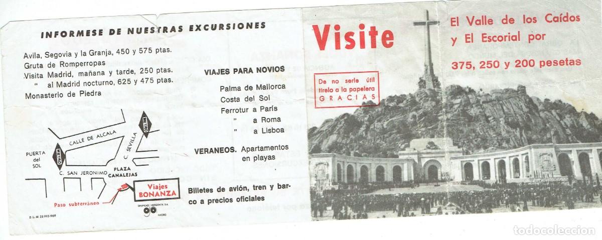 Travel Brochures: FOLLETO: VISITE EL VALLE DE LOS CAIDOS Y EL ESCORIAL. VIAJES BONANZA. 1969.(C/Y2)