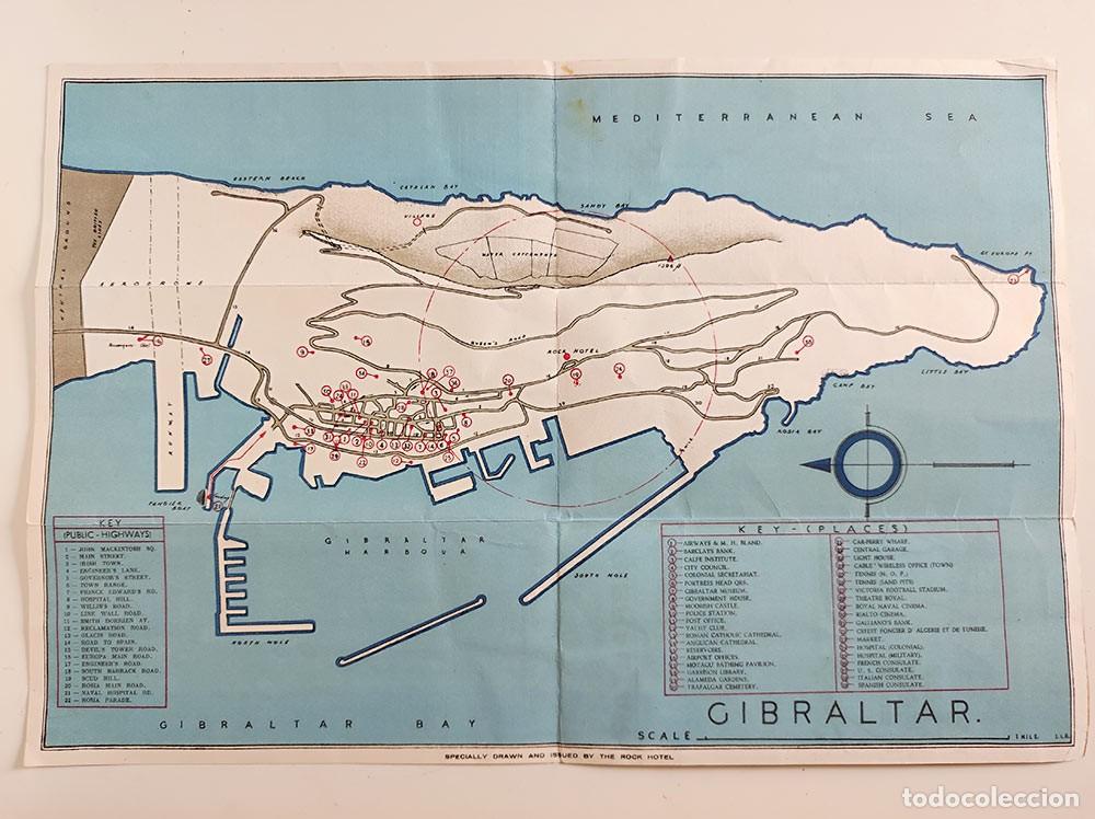 Folhetos de turismo: Folleto antiguo plano Gibraltar, The Rock Hotel, buen estado