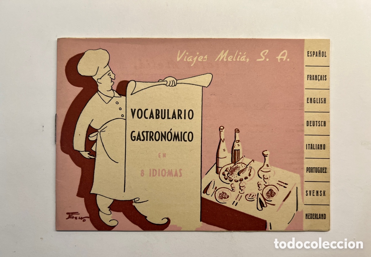Brochures de tourisme: VOCABULARIO GASTRON&Oacute;MICO EN 8 IDIOMAS. PUBLICIDAD VIAJES MELI&Aacute; (h.1960?)