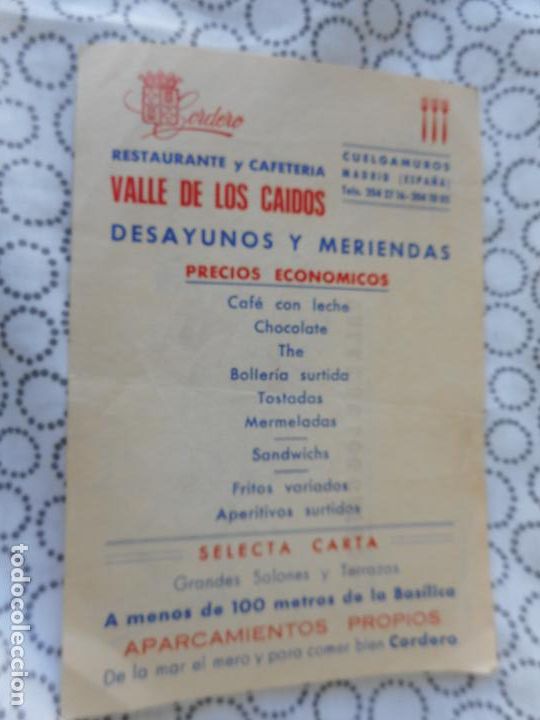 Folhetos de turismo: ANTIGUO PASQUIN RESTAURANTE CAFETERIA VALLE DE LOS CAIDOS. CUELGAMUROS.