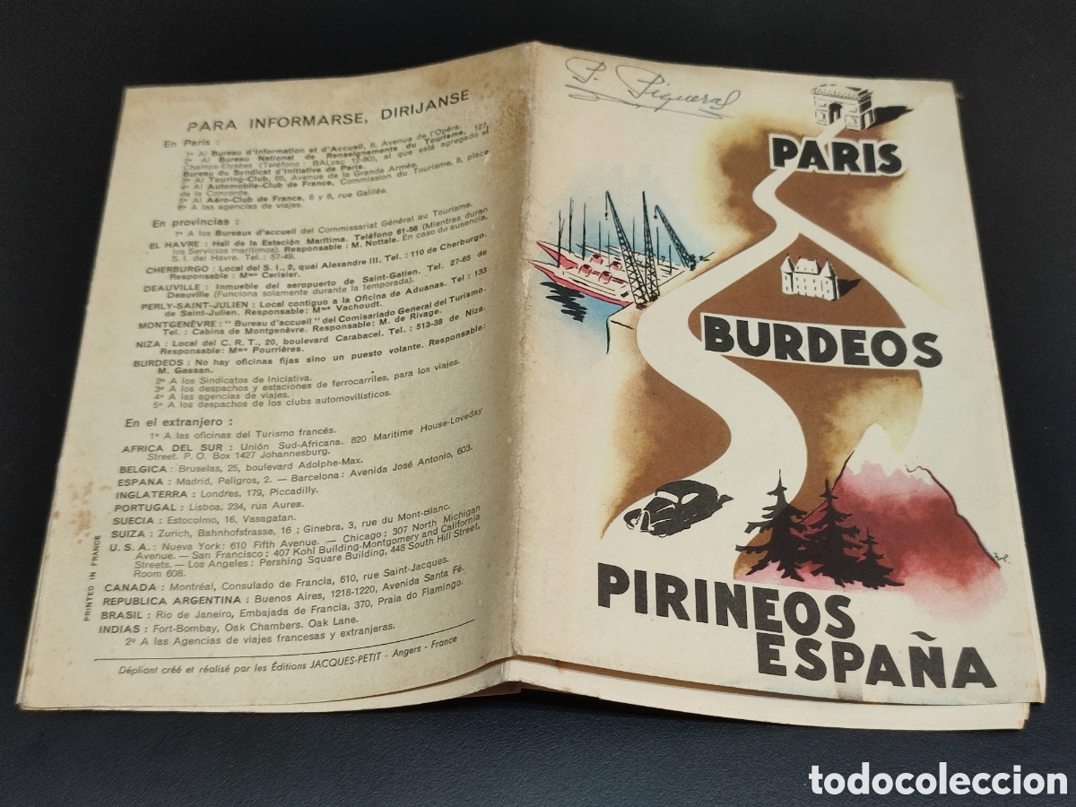 Folhetos de turismo: Mapa Folleto Turismo Par&iacute;s Burdeos Pirineos Espa&ntilde;a
