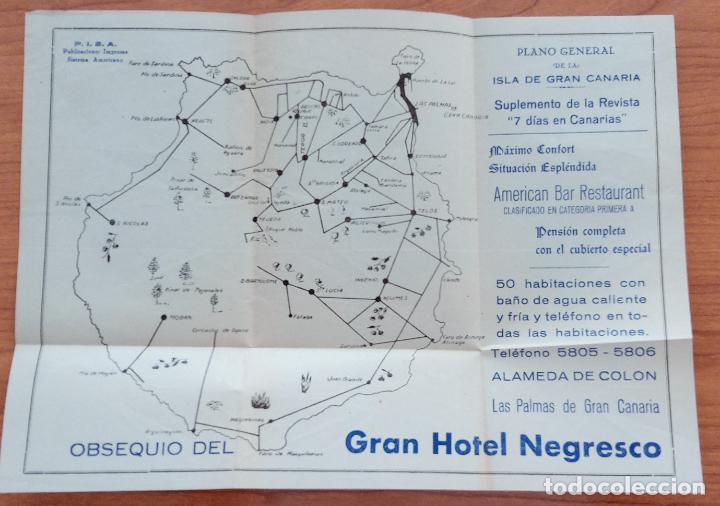 Folhetos de turismo: PLANO GENERAL DE LA ISLA DE GRAN CANARIA. OBSEQUIO GRAN HOTEL NEGRESCO
