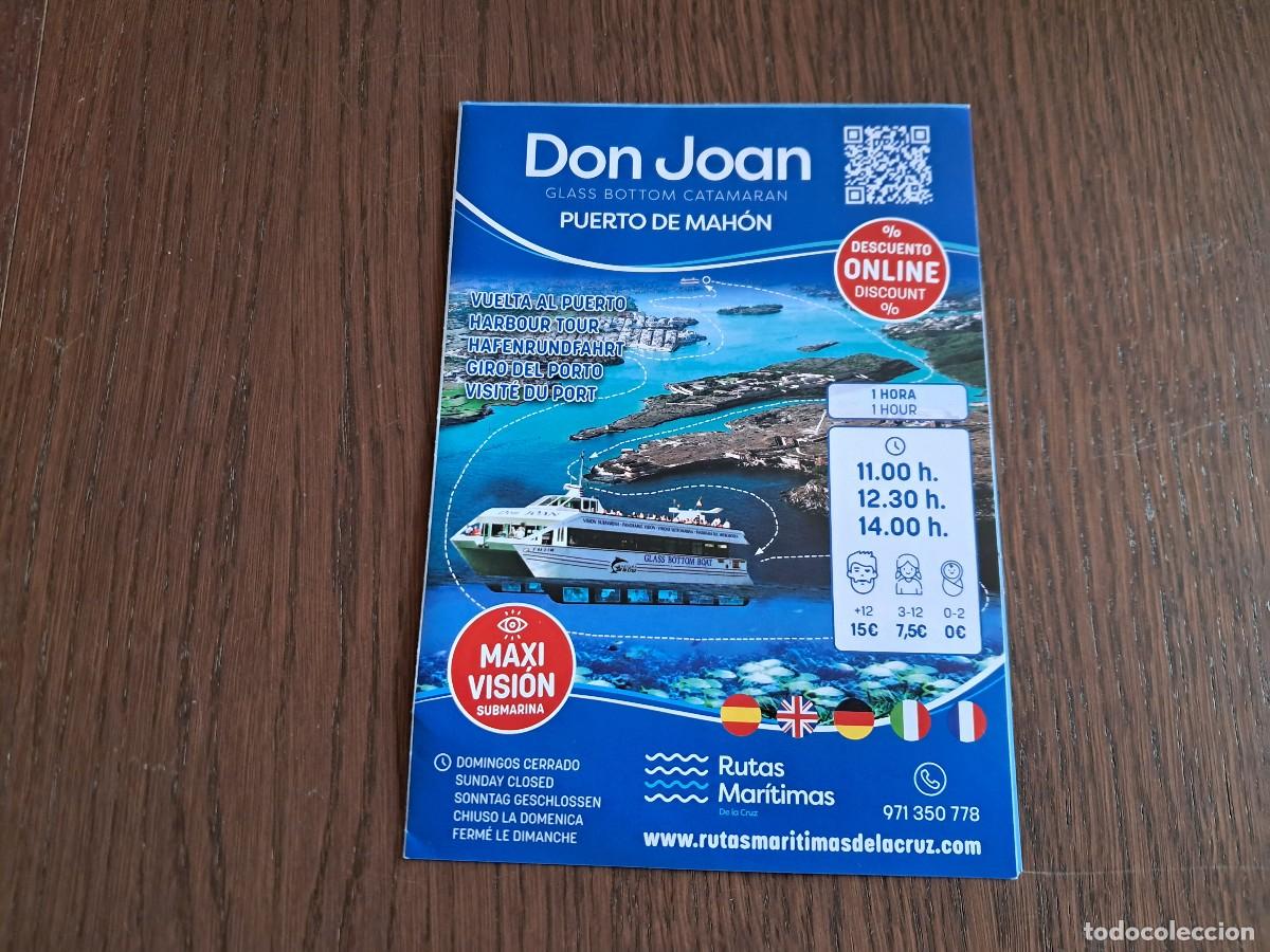 Folhetos de turismo: folleto de publicidad, transporte mar&iacute;timo en catamar&aacute;n, Puerto de Mah&oacute;n, Menorca.