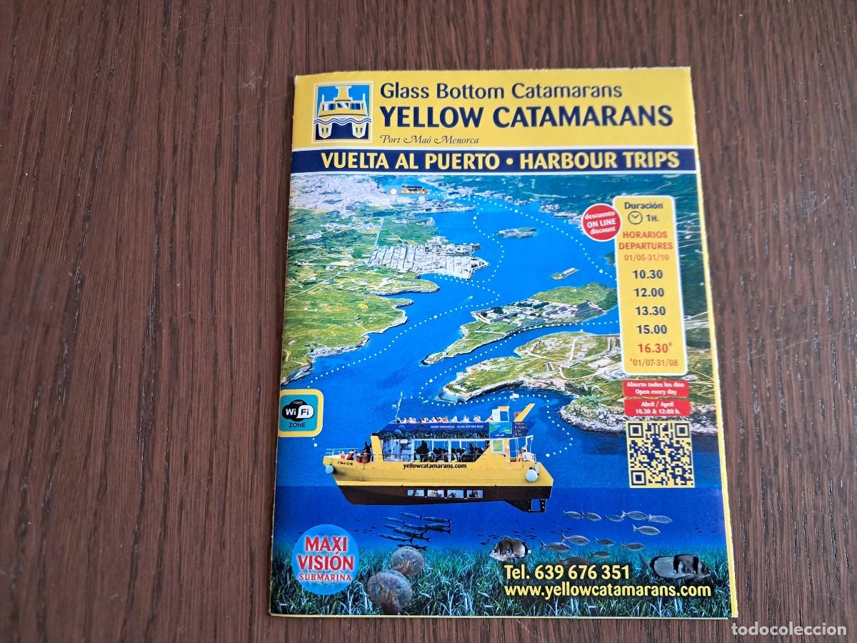 Folhetos de turismo: folleto de publicidad, transporte mar&iacute;timo en catamar&aacute;n, Puerto de Mah&oacute;n, Menorca.