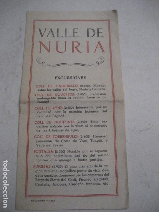 Tourismusbrosch&uuml;ren: Valle de Nuria. Excursiones. Ediciones Nuria. Triptico 35 x 24. Mapa de excursiones