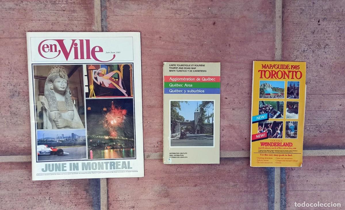 Brochures de tourisme: 3 Publicaciones tur&iacute;sticas Canad&aacute;: mapa de Toronto, mapa de Quebec y folleto amplio de Montreal