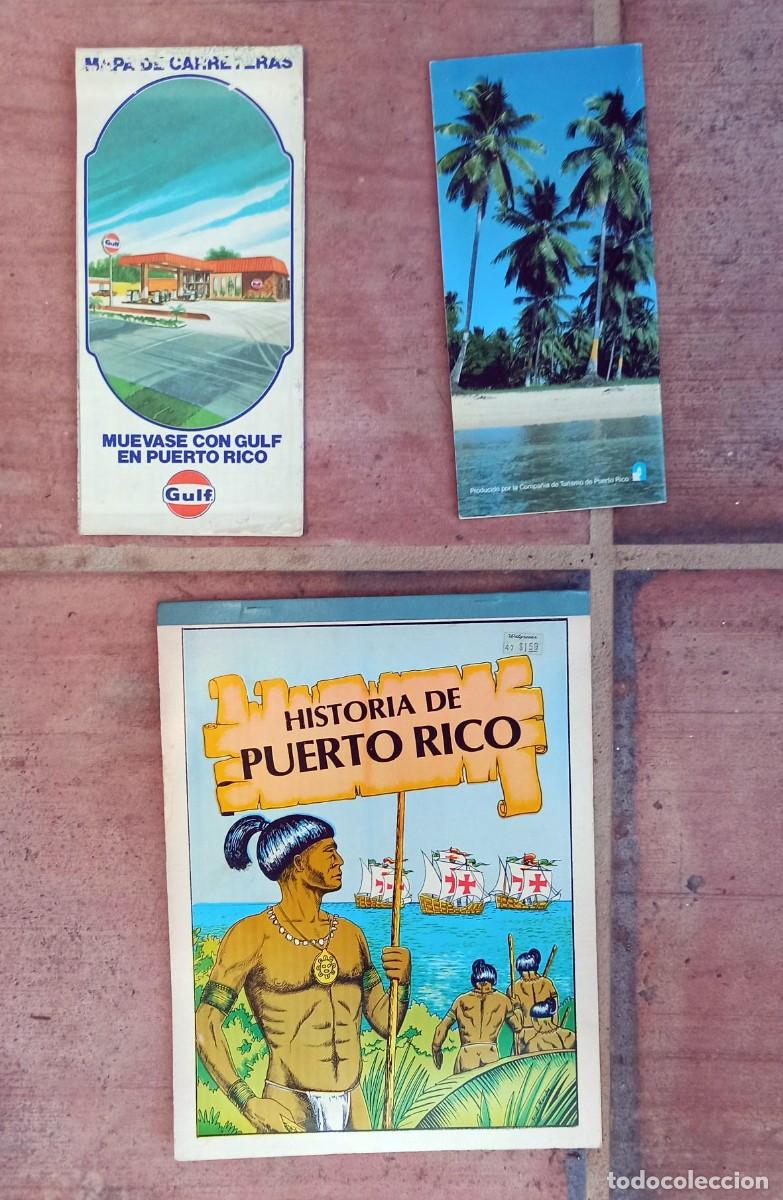 Brochures de tourisme: Puerto Rico. Historia de Puerto Rico. Mapa de carreteras antiguo. Folleto.