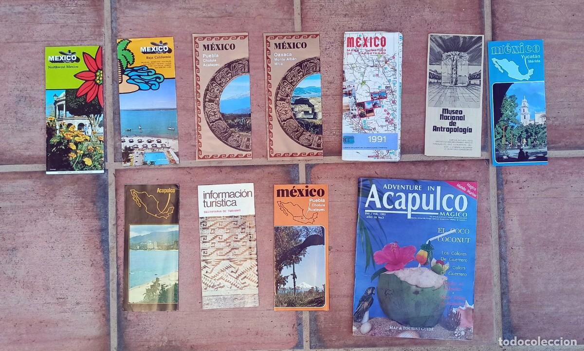 Brochures de tourisme: M&eacute;xico. 10 folletos tur&iacute;sticos sobre distintos lugares de M&eacute;xico + mapa de carreteras del a&ntilde;os 1991.