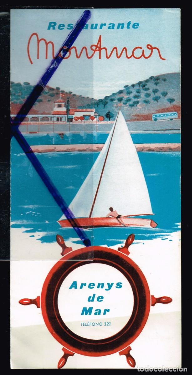 Brochures de tourisme: FOLLETO ARENYS DE MAR - RESTAURANTE MONTMAR - MAPA DE LA COSTA ENTRE BARCELONA Y PALAMOS