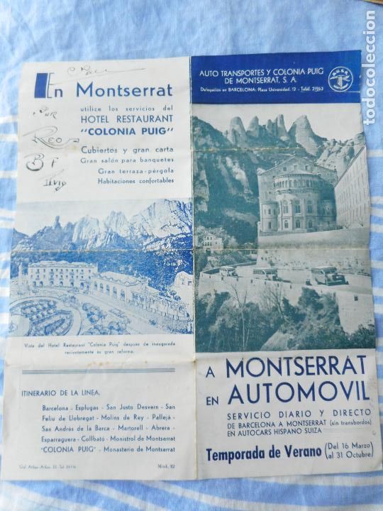 Travel Brochures: ANTIGUO FOLLETO TARIFAS AUTO TRANSPORTES Y COLONIA PUIG DE MONTSERRAT S.A BARCELONA
