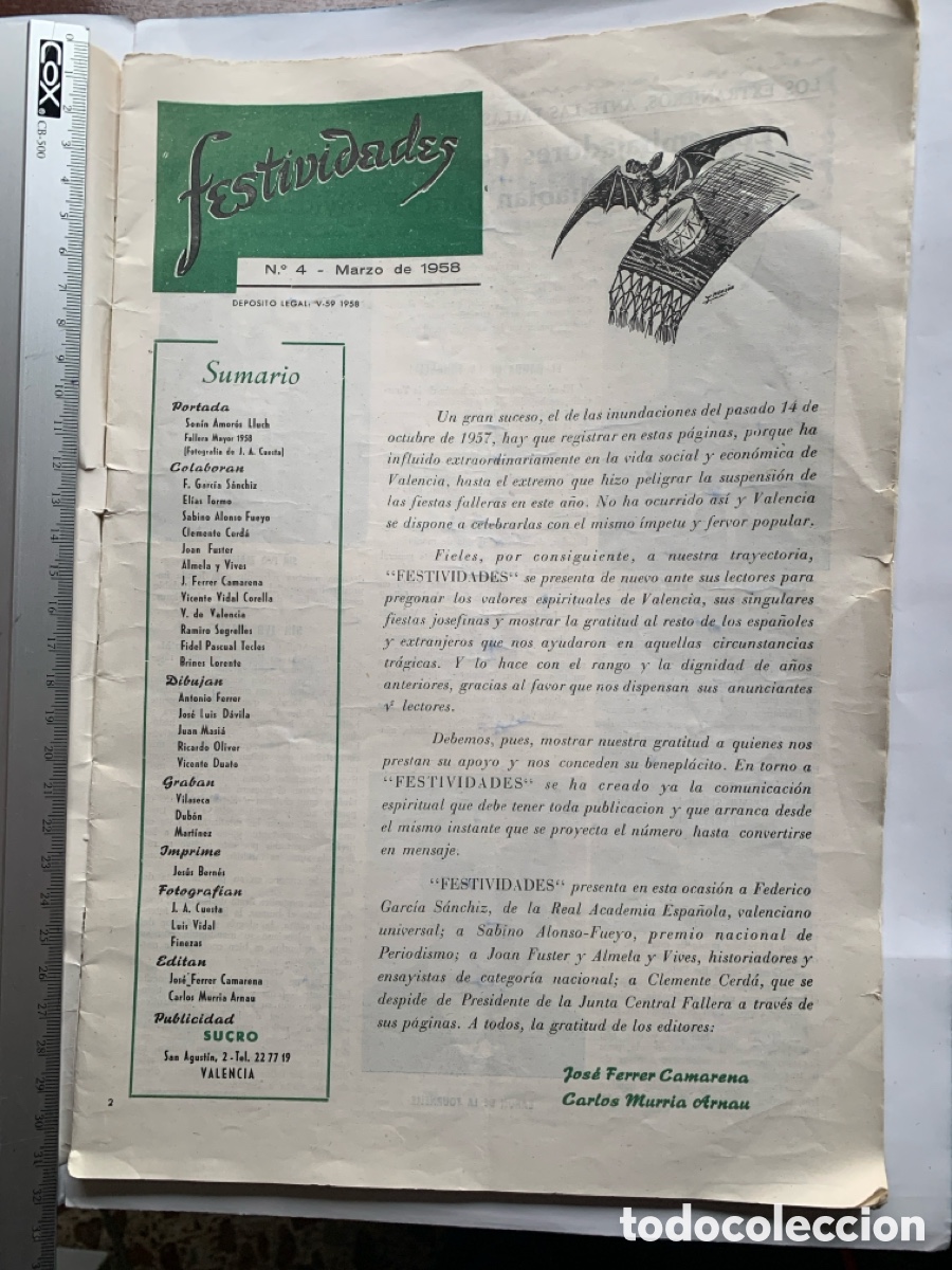 Folletos de turismo: FESTIVIDADES. N&ordm;. 4. MARZO 1958. PORTADA SONIN AMOROS LLUCH. FALLERA MAYOR VALENCIA, 1958.