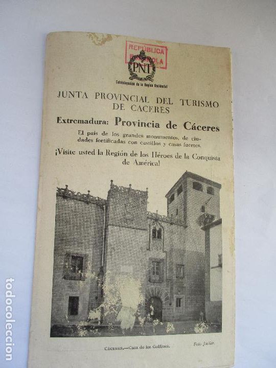 Brochures de tourisme: JUNTA PROVINCIAL TURISMO DE C&Aacute;CERES, EXTREMADURA, PROVINCIA DE C&Aacute;CERES-S/F-CU&Ntilde;O REP&Uacute;BLICA ESPA&Ntilde;OLA