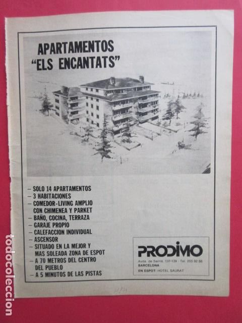 Travel Brochures: PUBLICIDAD 1971 - APARTAMENTOS ELS ENCANTATS ESPOT A SANT MAURICI LLEIDA LERIDA