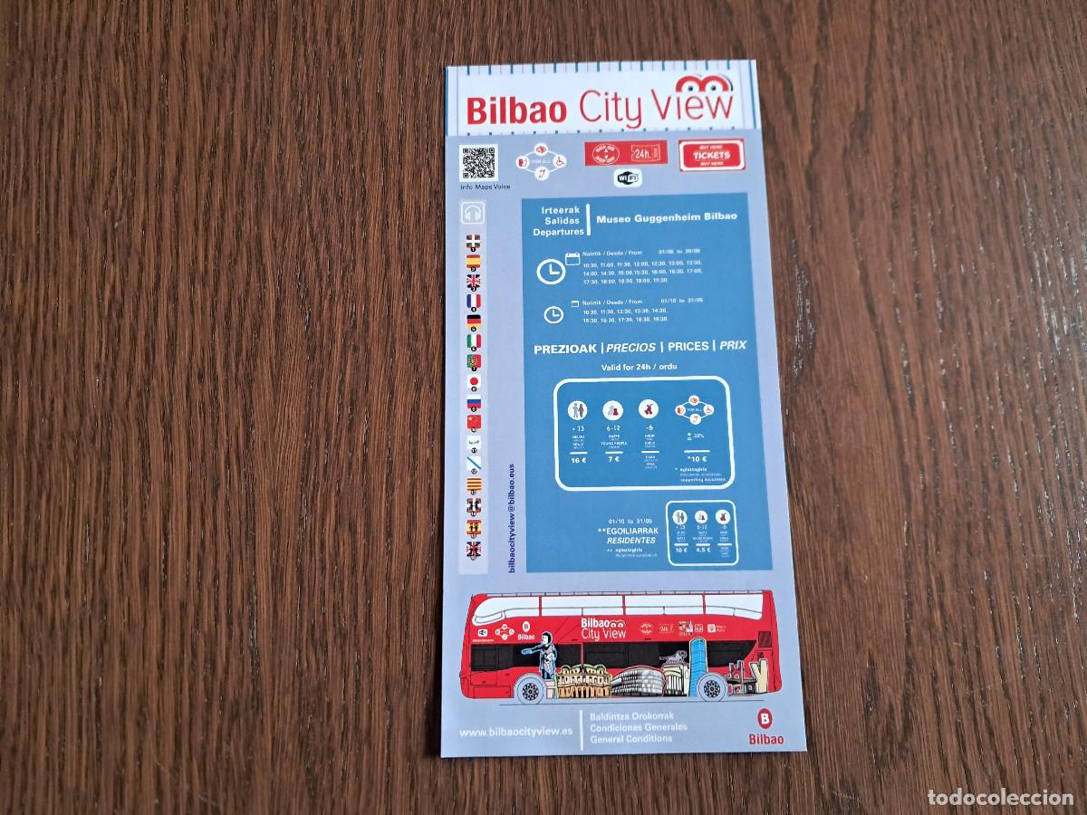 Travel Brochures: folleto de bus tur&iacute;stico, Bilbao ciy view, con tarifas y horarios.
