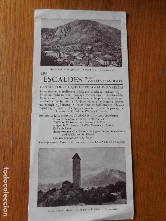 Tourismusbrosch&uuml;ren: ANTIGUO FOLLETO TURISMO LES ESCALDES VALLS D'ANDORRA