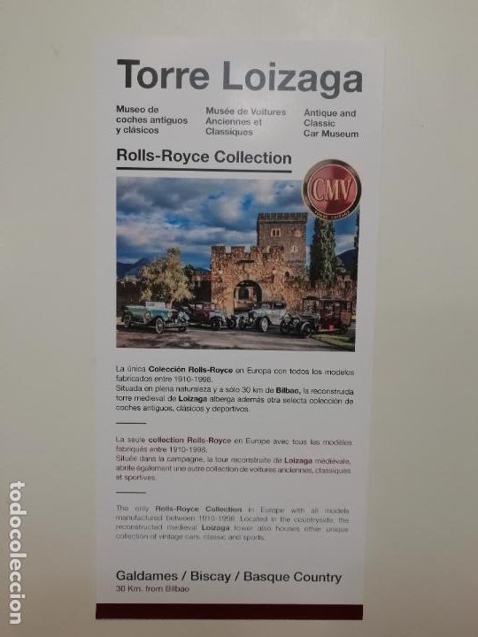 Folhetos de turismo: Hoja volandera Torre Loizaga Museo coches antiguos cl&aacute;sicos Rolls-Roice Collection Galdames Vizcaya