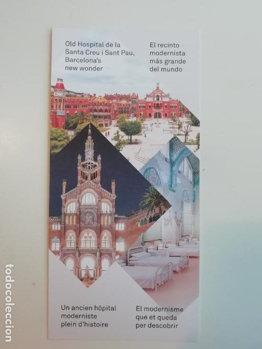 Folhetos de turismo: Hoja volandera Hospital de la Santa Creu i Sant Pau Modernismo Dom&egrave;nech i Montaner Turismo Barcelona