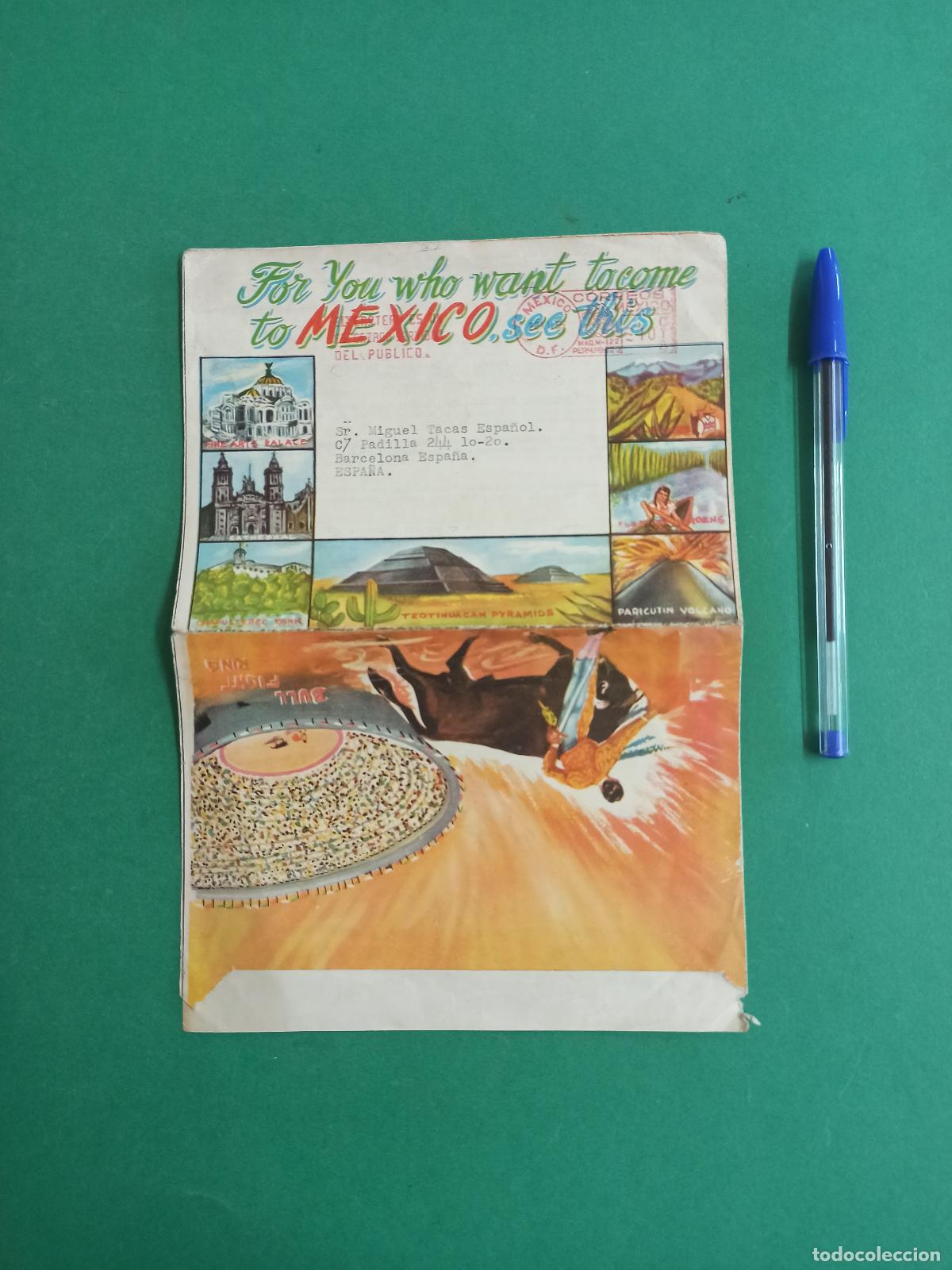 Tourismusbrosch&uuml;ren: Sobre con antigua publicidad de Mexico. Circulado a Barcelona. Turismo.