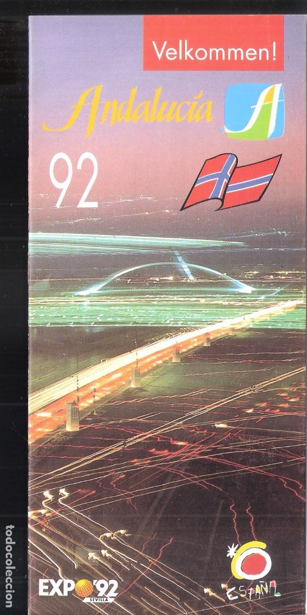 Brochures de tourisme: Andaluc&iacute;a 92. Velkommen!. Expo92. Desplegable ( 10 caras).21X10 cm. NORUEGO. NORGE.