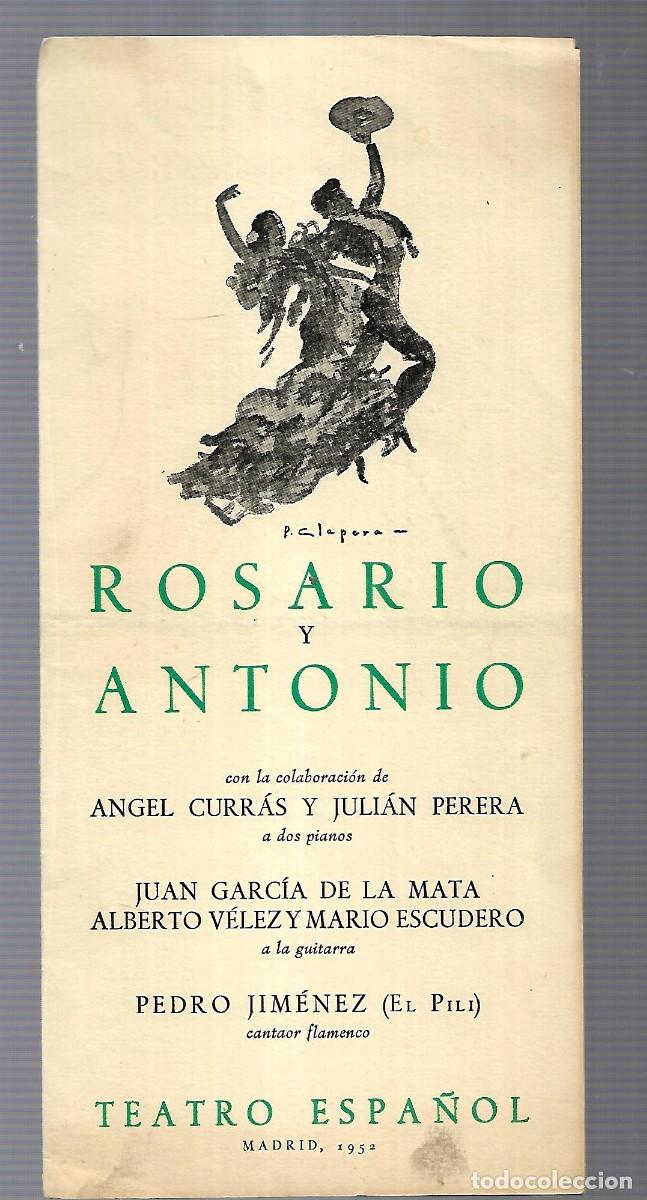 Travel Brochures: PD- FOLLETO TEATRO ESPA&Ntilde;OL CON LAS ACTUACIONES DE ROSARIO Y ANTONIO EN MADRID 1.952