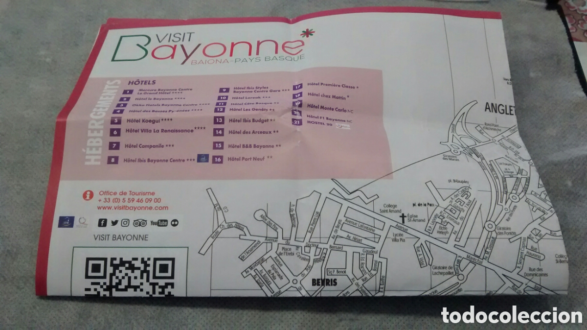 Brochures de tourisme: PLANO TURISTICO DE BAYONA, FRANCIA, CON LUGARES A VISITAR