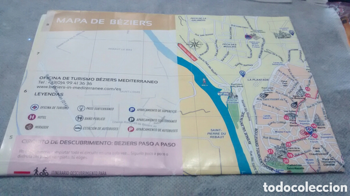 Brochures de tourisme: PLANO DE BEZIERS, FRANCIA, CON INDICACION DE MONUMENTOS