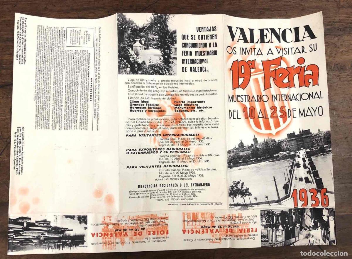 Brochures de tourisme: FOLLETO 19&ordf; FERIA MUESTRARIO INTERNACIONAL VALENCIA. 10 AL 25 DE MAYO DE 1936