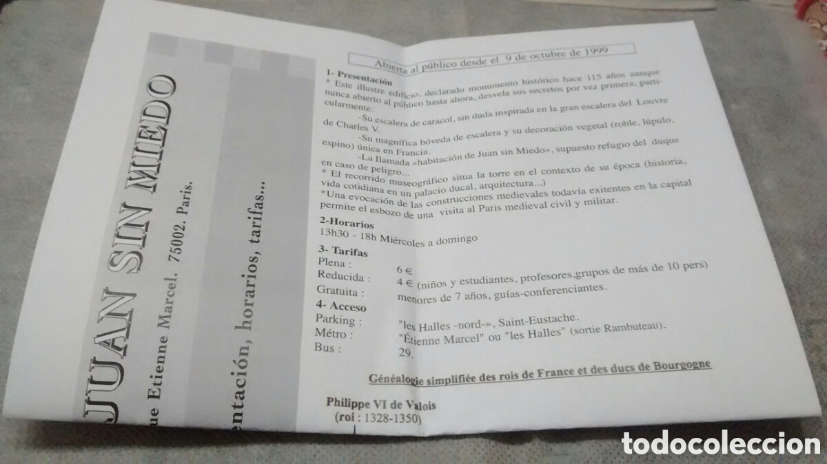 Tourismusbrosch&uuml;ren: FOLLETO TORRE JUAN SIN MIEDO. PARIS (A1)