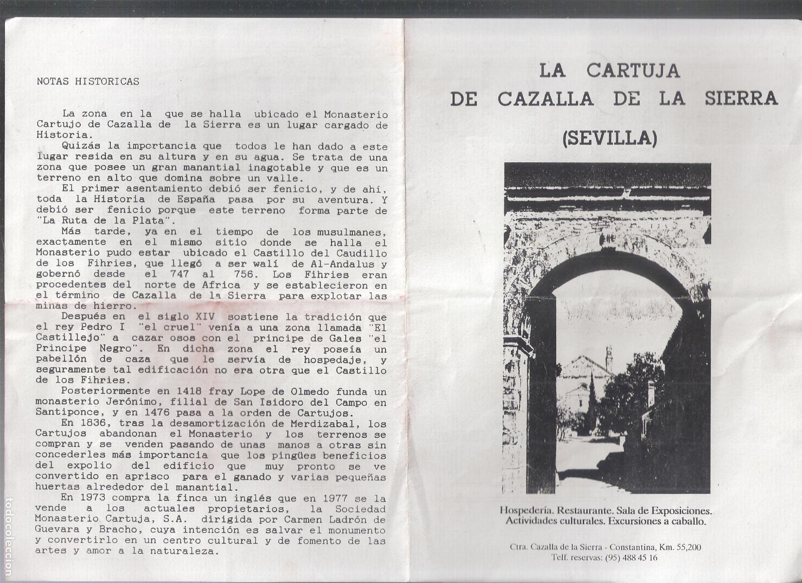 Tourismusbrosch&uuml;ren: La Cartuja de Cazalla de la Sierra. Sevilla. Diptico. 21X15 cm.